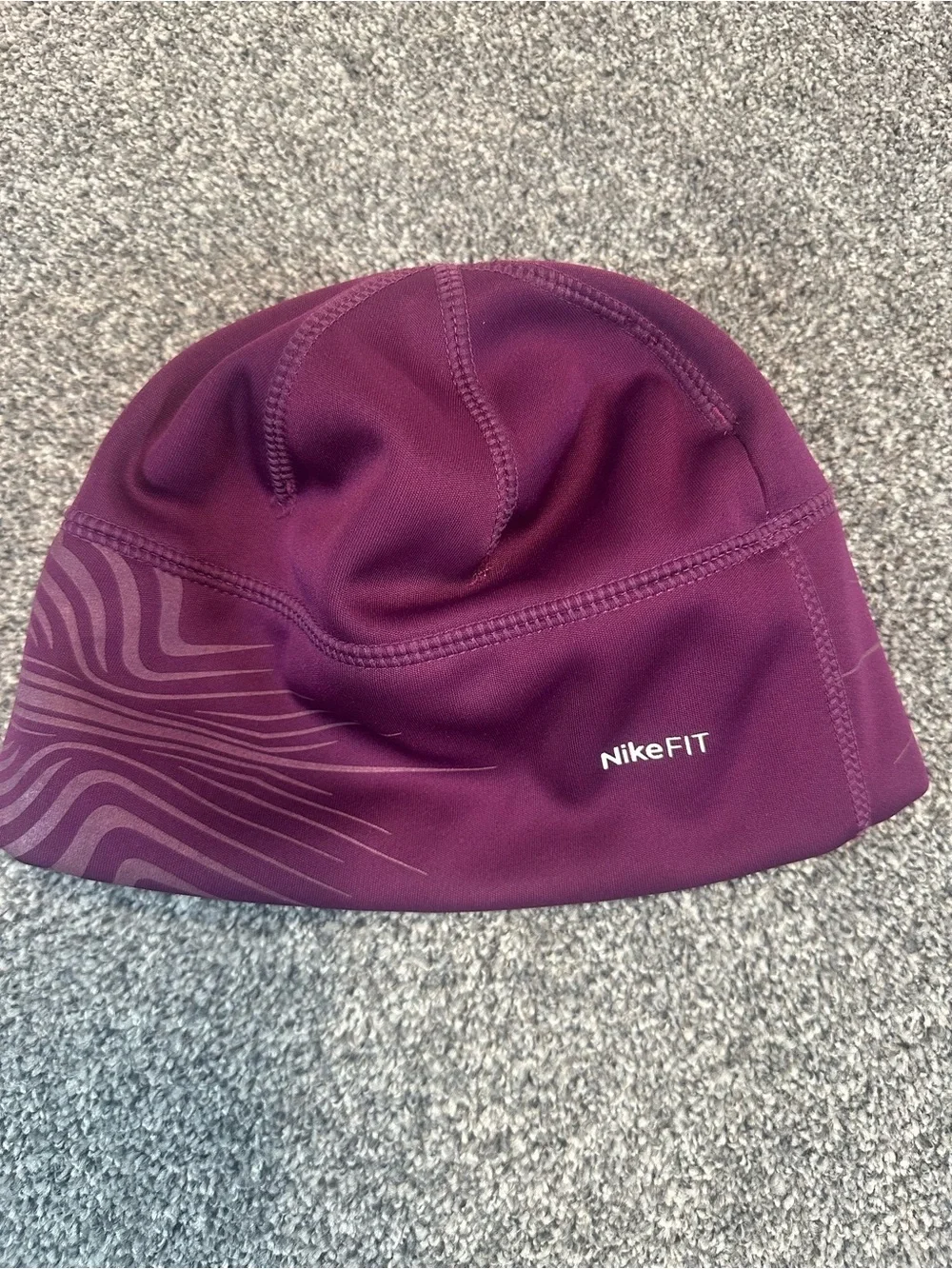 Nike Fit Running Beanie Hat Purple Plum Reflective Swoosh One Size Stretch